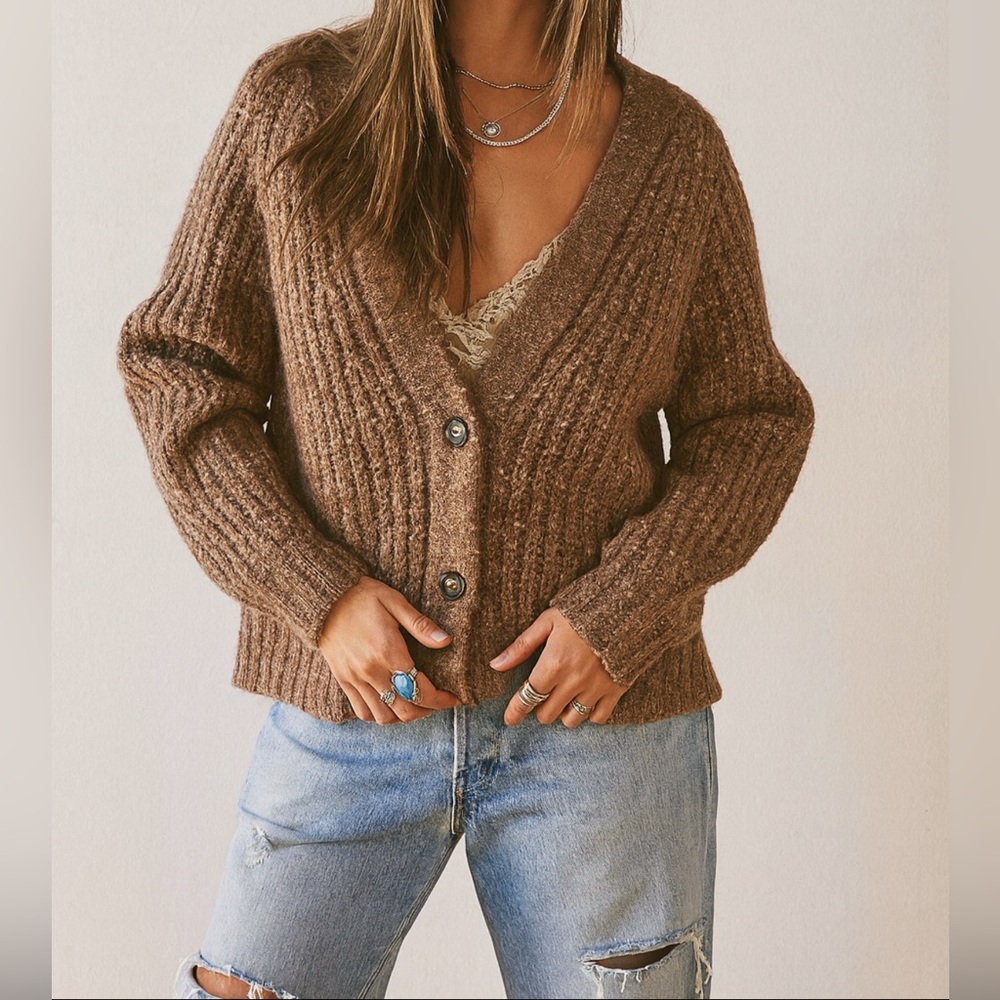 Lucky Brand chunky brown button wool shaker cardigan sz M women’s knitted cozy m